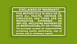 Kawasaki KX125 Warranty Disclaimer decal